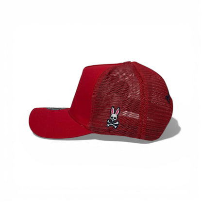 🧢 Psycho Bunny Red Mesh Trucker Cap – Signature Skull Logo