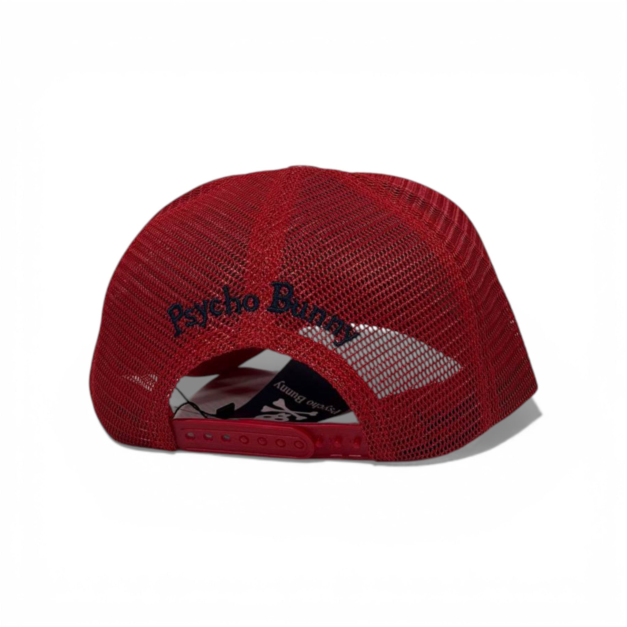 🧢 Psycho Bunny Red Mesh Trucker Cap – Signature Skull Logo