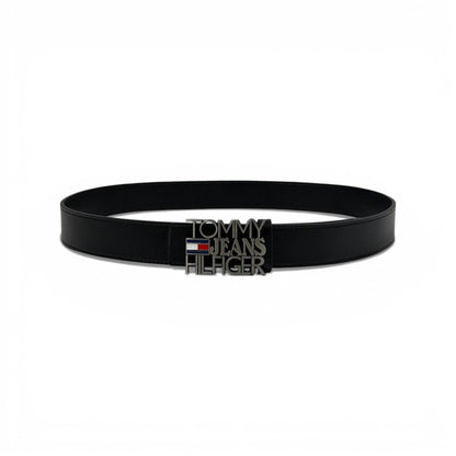👔 Tommy Jeans Hilfiger Black Leather Belt – 125 cm | Modern Iconic Style 🖤✨