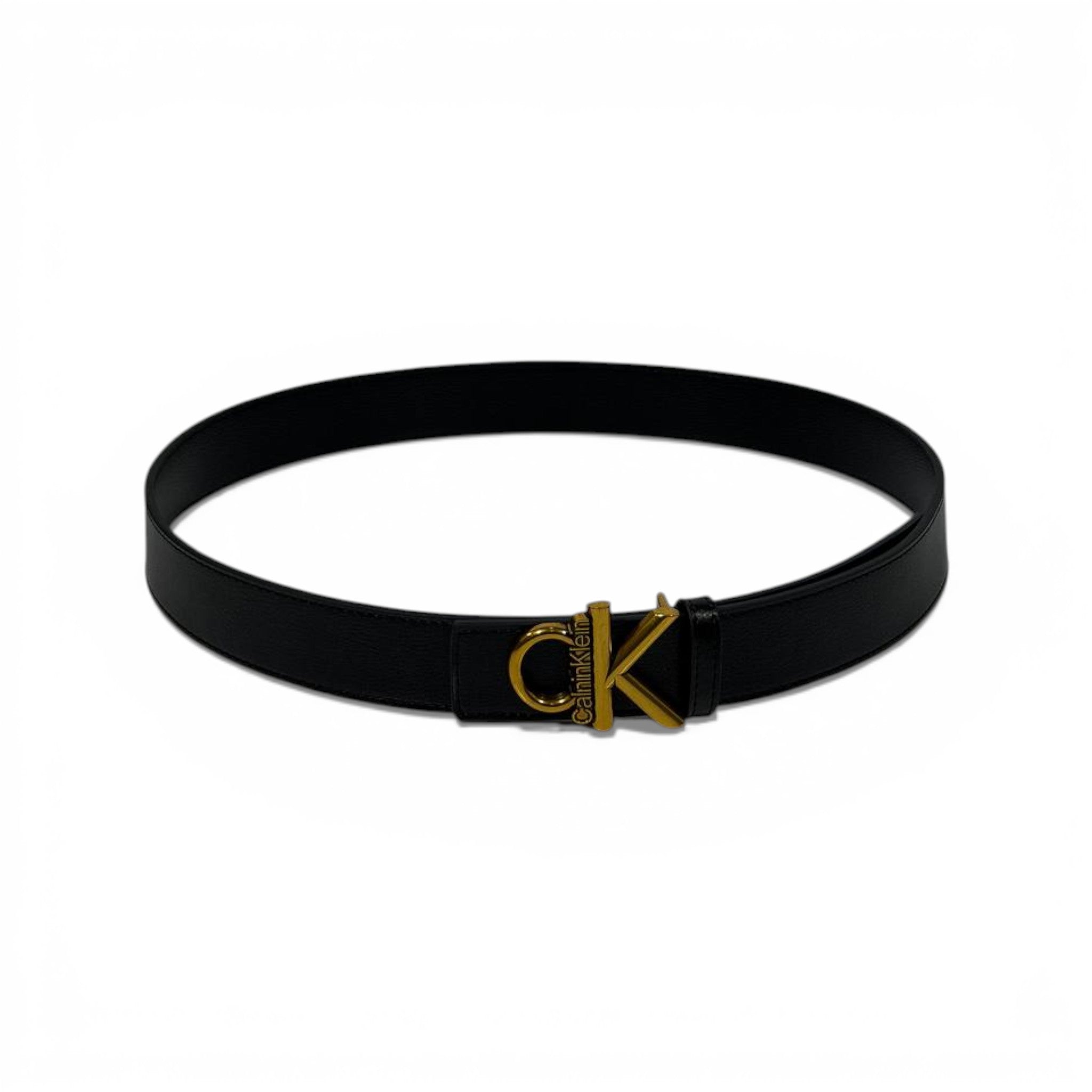 👔 Calvin Klein Black Leather Belt with Gold CK Buckle – 120 cm | Timeless Elegance 🖤✨