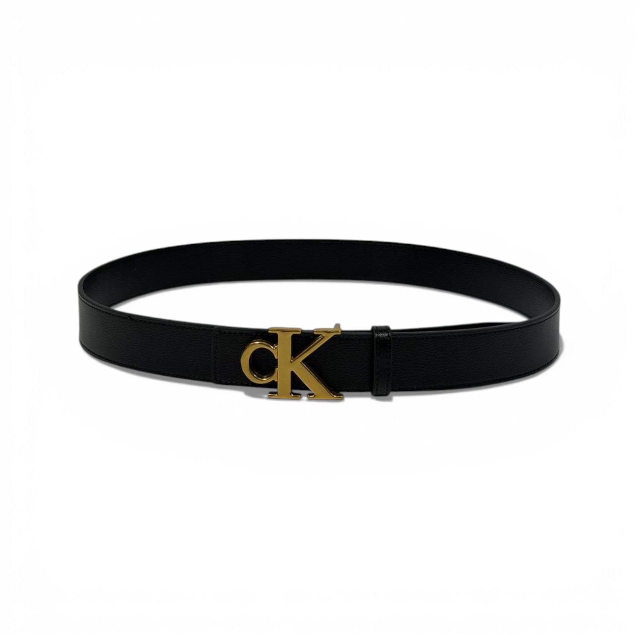 👔 Calvin Klein Black Leather Belt with Gold CK Buckle – 125 cm | Modern Luxury Essential 🖤✨