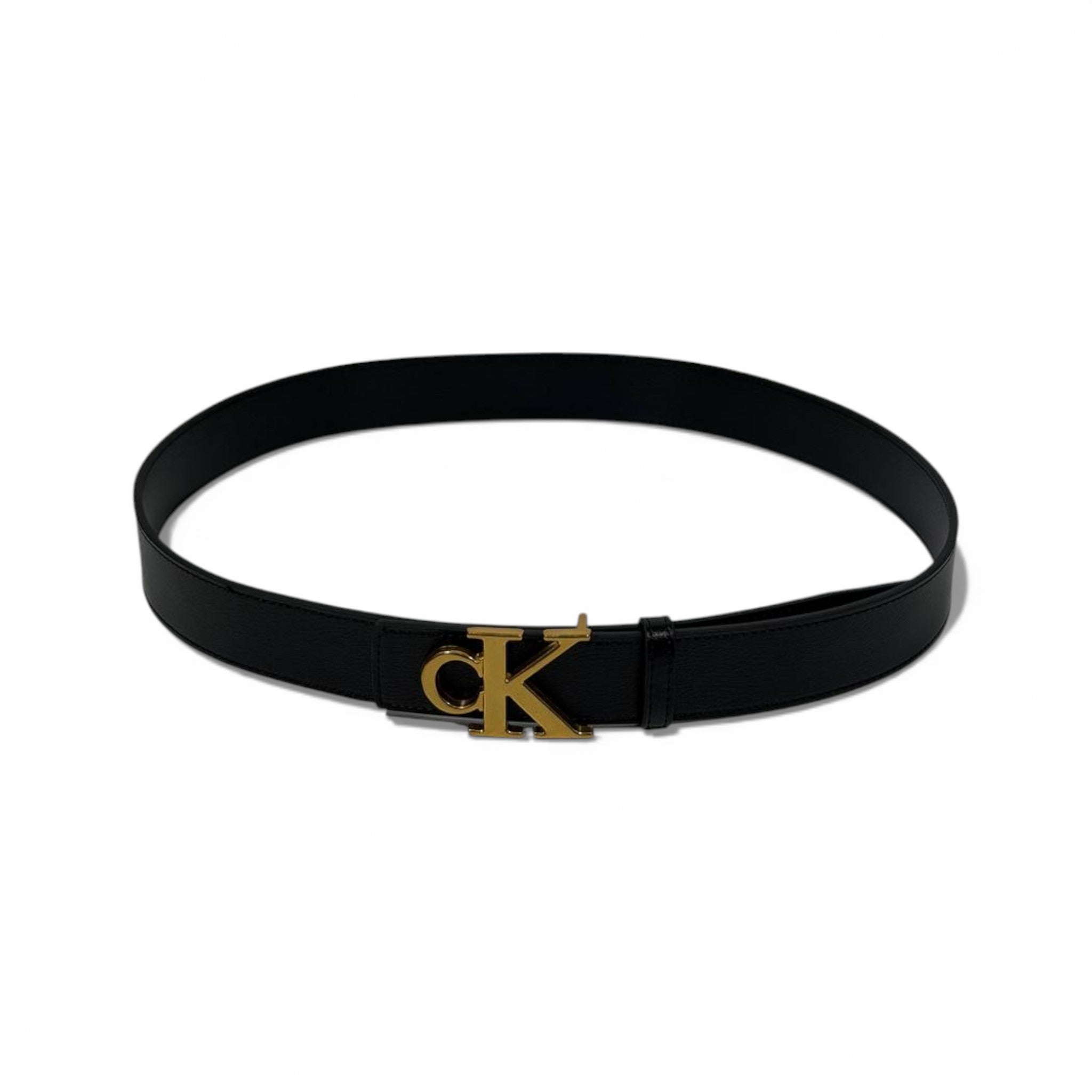 👔 Calvin Klein Black Leather Belt with Gold CK Buckle – 125 cm | Modern Luxury Essential 🖤✨
