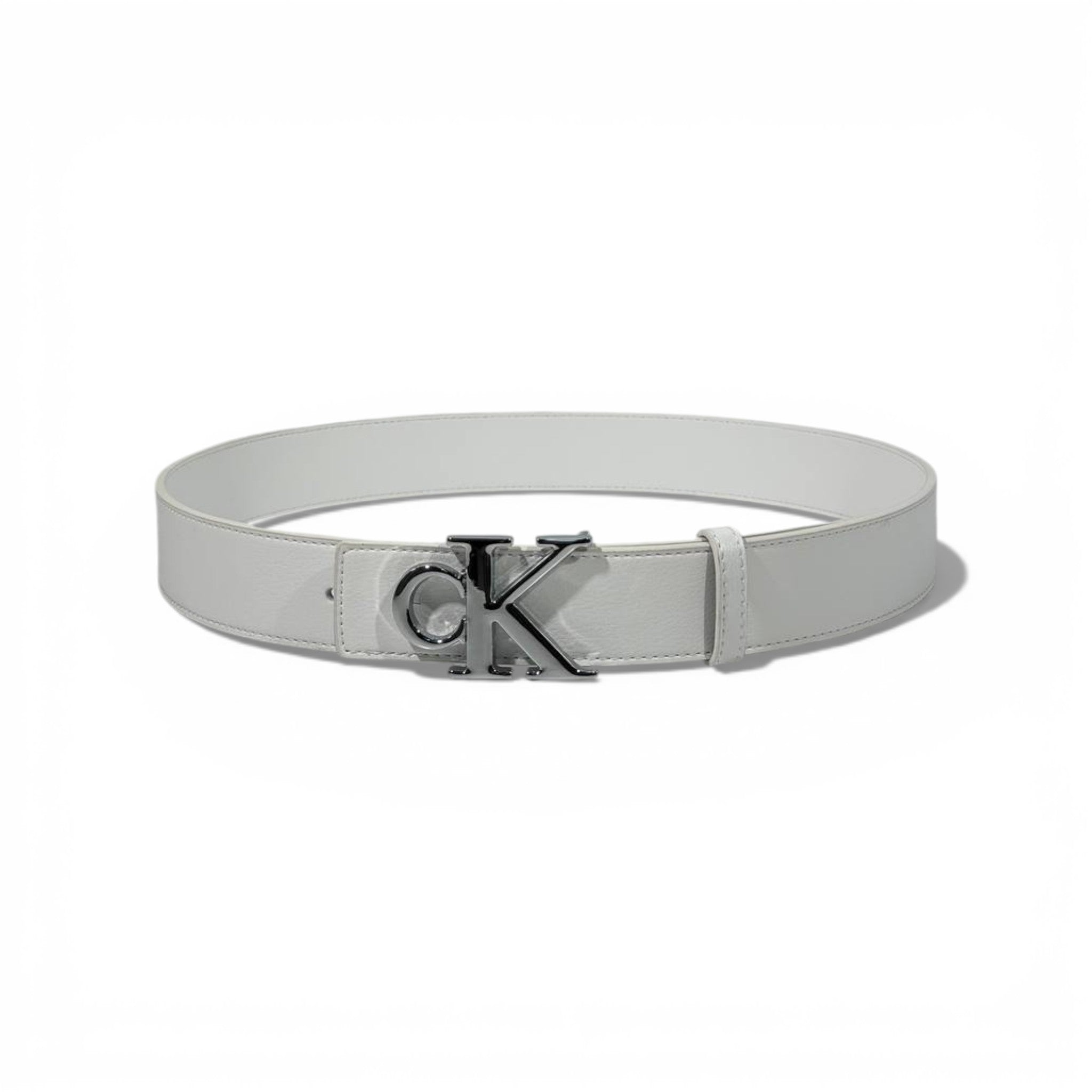 👔 Calvin Klein White Leather Belt with Silver CK Buckle – 110 & 120cm | Clean Modern Style 🤍✨