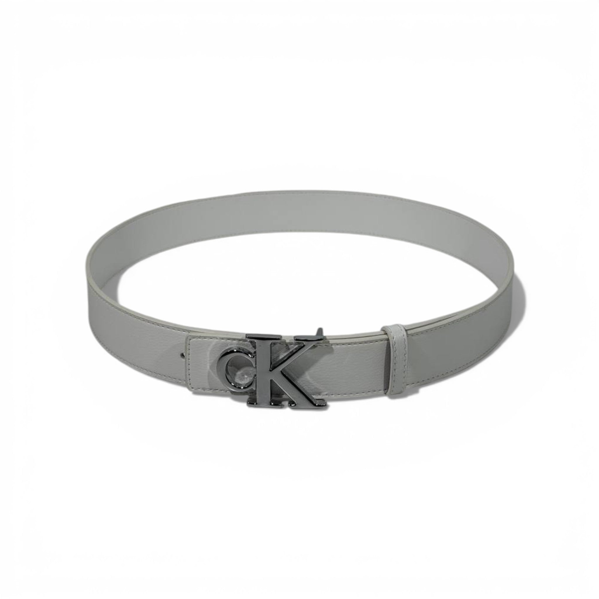 👔 Calvin Klein White Leather Belt with Silver CK Buckle – 110 & 120cm | Clean Modern Style 🤍✨