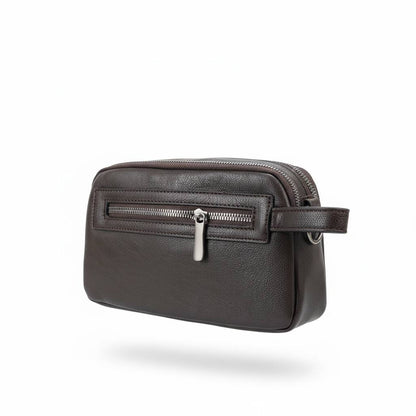 👜 Hugo Boss Men’s Leather Toiletry & Crossbody Pouch – Dark Brown Elegance