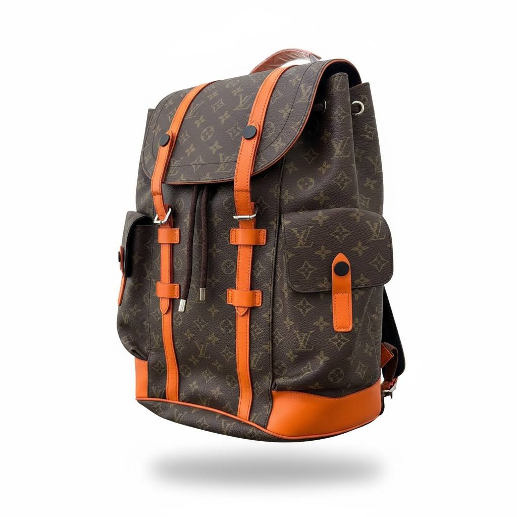 🎒 Louis Vuitton Monogram Backpack – Brown Canvas with Orange Leather Accents
