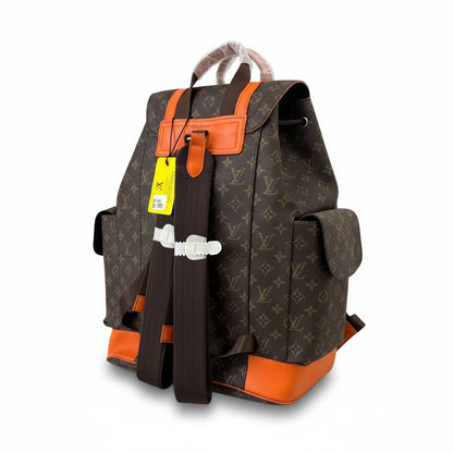 🎒 Louis Vuitton Monogram Backpack – Brown Canvas with Orange Leather Accents