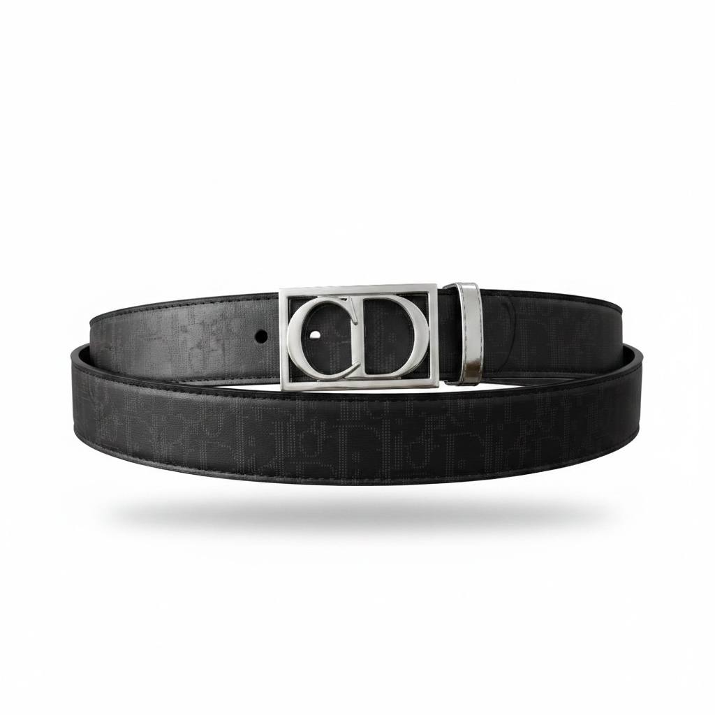 Christian Dior Luxury Black Monogram Belt 110CM – Silver CD Buckle Designer Belt ✨🖤