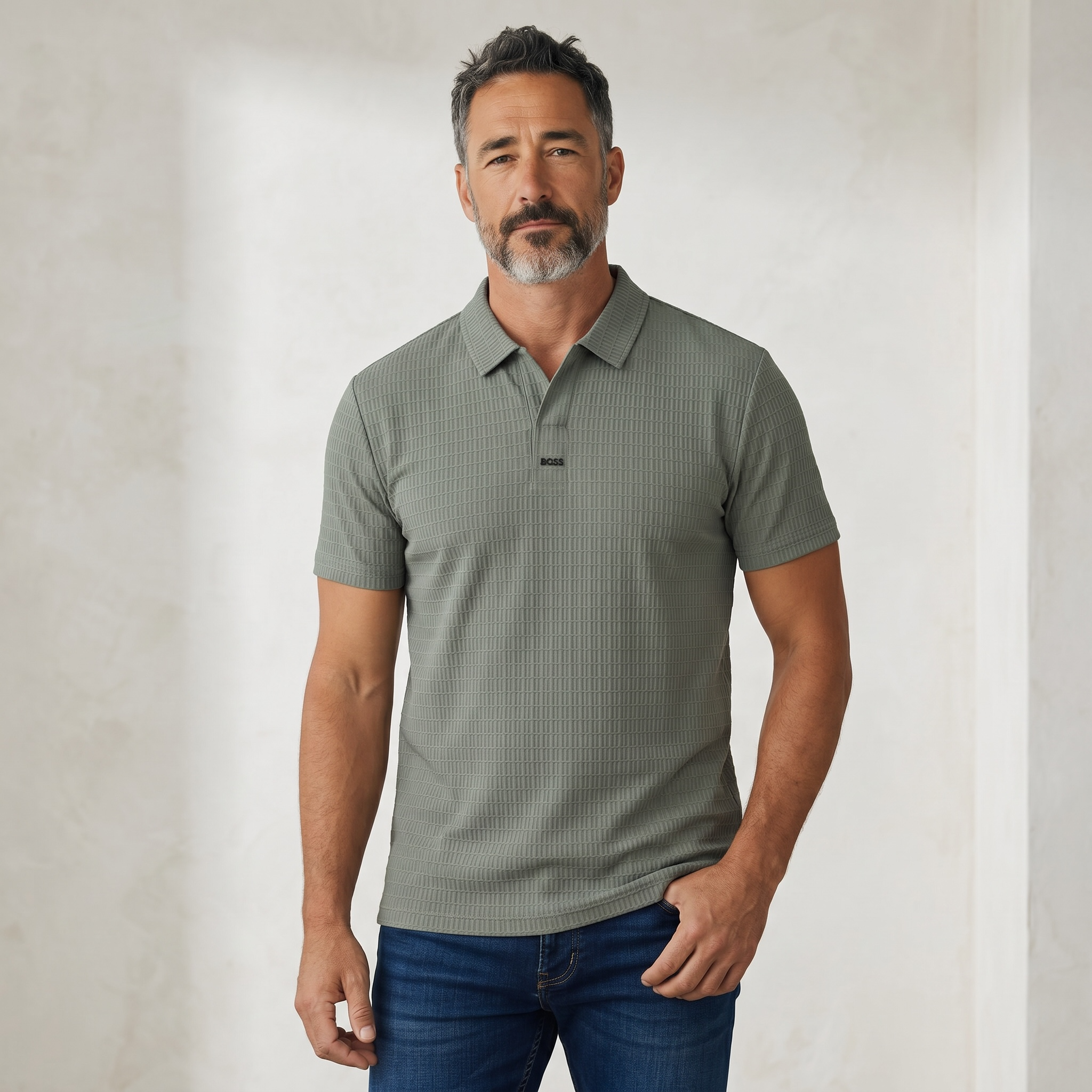 🌿✨ Hugo Boss Sage Green Textured Polo Shirt – Premium Smart Casual Style 👔🔥