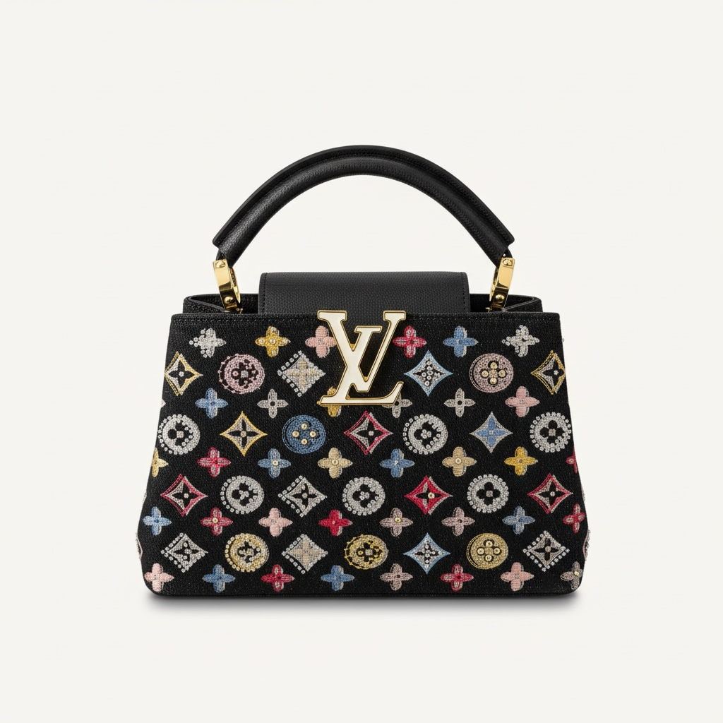 👜✨ Louis Vuitton Capucines Mini – Beaded Monogram Black 💎🖤