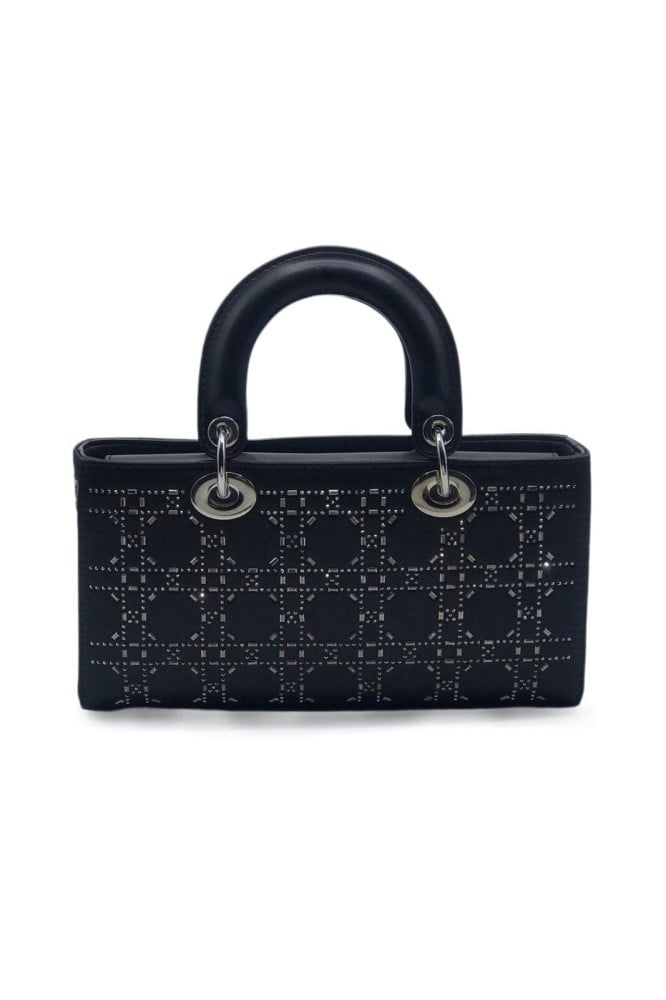 Lady Dior Mini Tote Bag in Black with Silver Accents