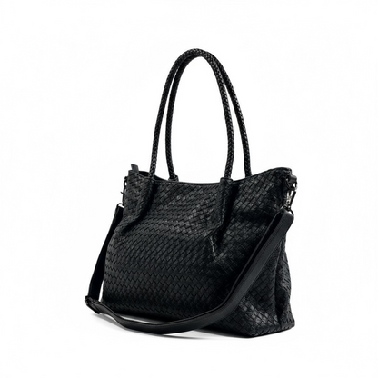 Bottega-Inspired Woven Leather Tote Bag – Timeless Black Luxury 🖤👜