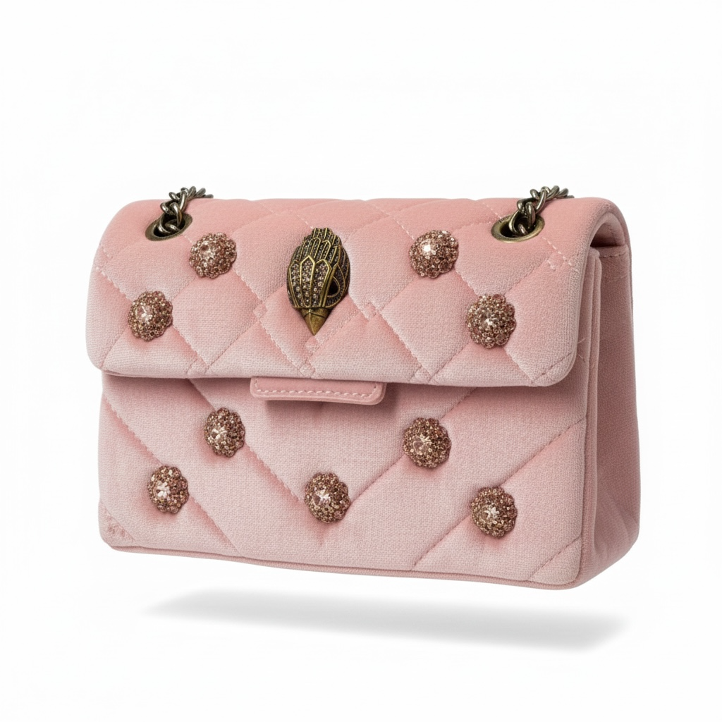 🌸 Kurt Geiger Pink Quilted Crystal Embellished Chain Bag