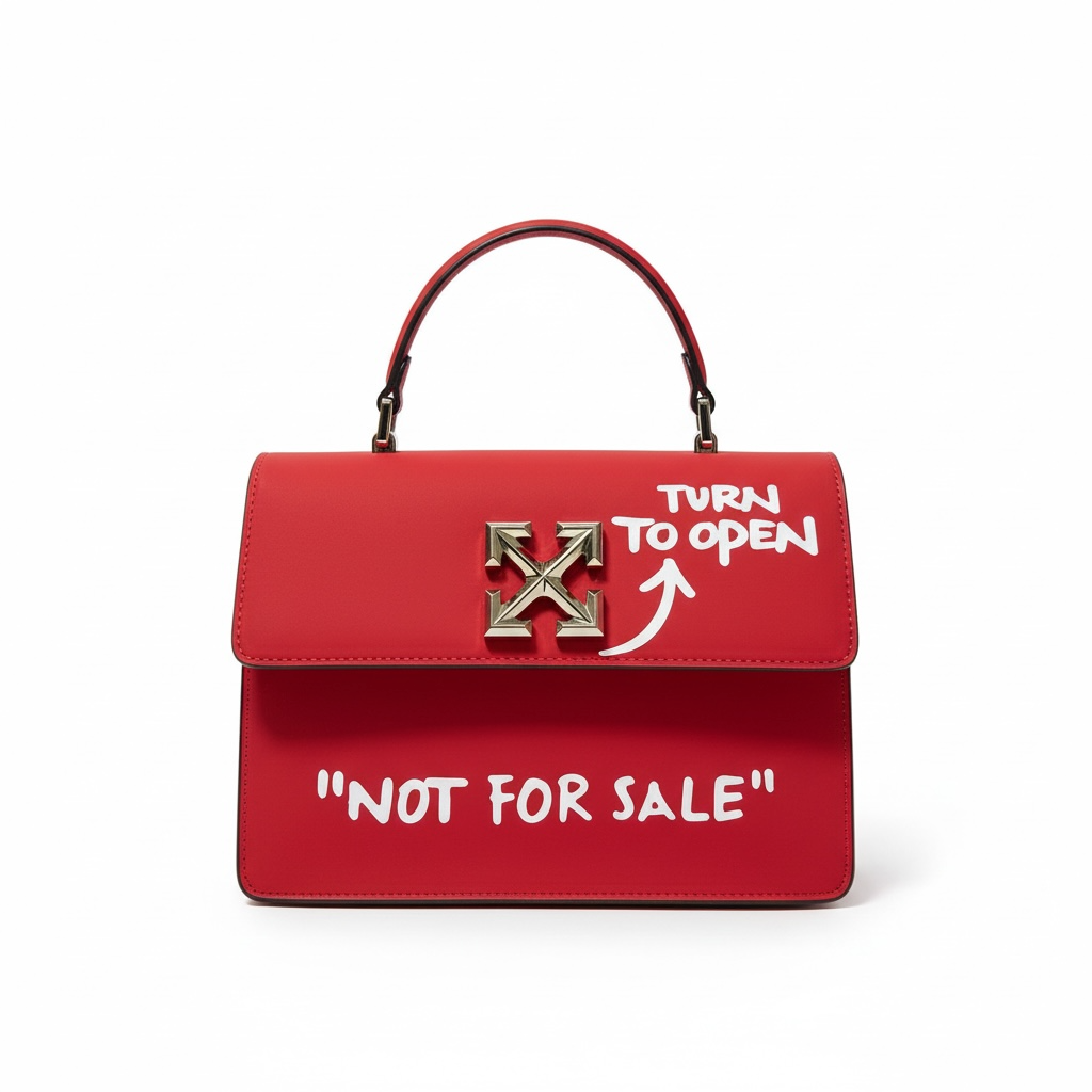 ❤️ Off-White “Not For Sale” Arrow Lock Handbag – Red Graphic Top Handle Bag