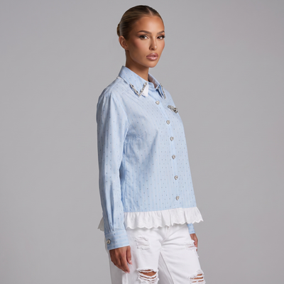 Miu Miu Crystal Collar Lace Hem Shirt one size