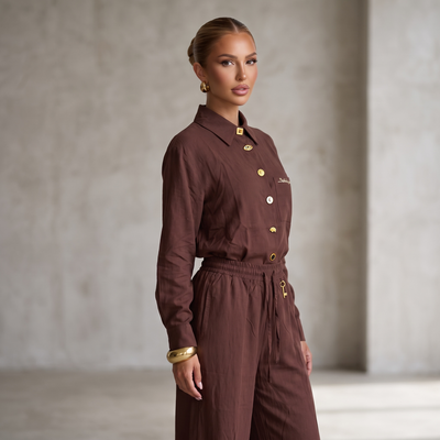 Schiaparelli Linen Shirt & Pants Set one size🥥🍫