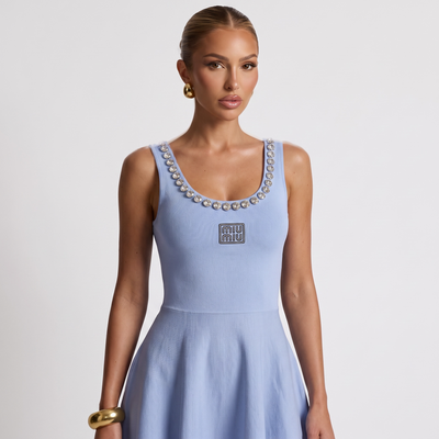 Miu Miu Crystal Embellished Baby Blue Mini Dress 💎✨ one size