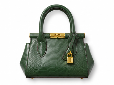 💚 Dolce & Gabbana Sicily Lizard-Embossed Top Handle Bag – Green