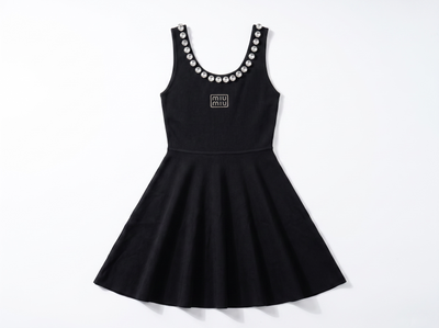 Miu Miu Crystal Embellished Black Mini Dress 💎✨ one size
