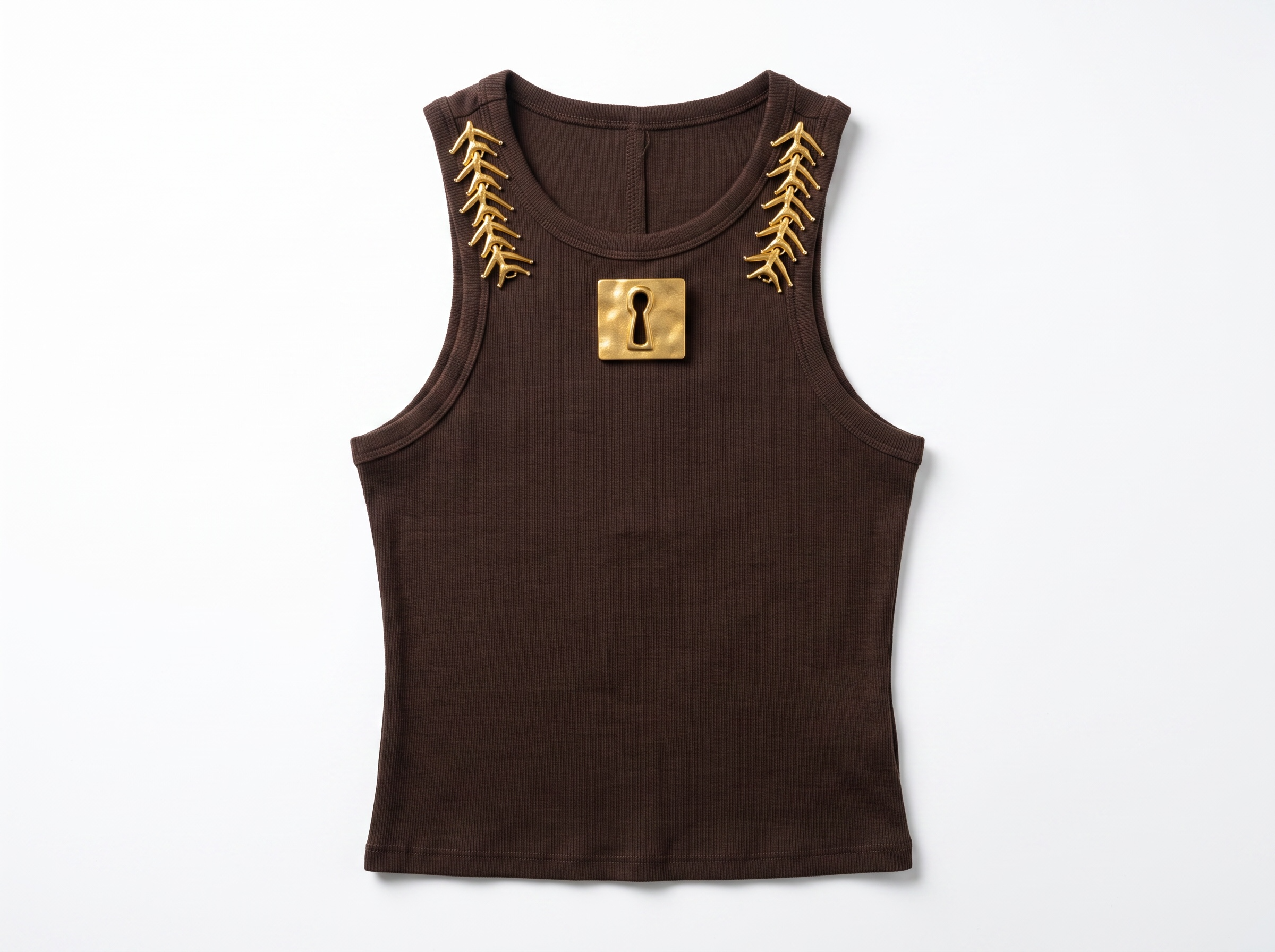 Schiaparelli Embellished Ribbed Tank Top – Brown one size
