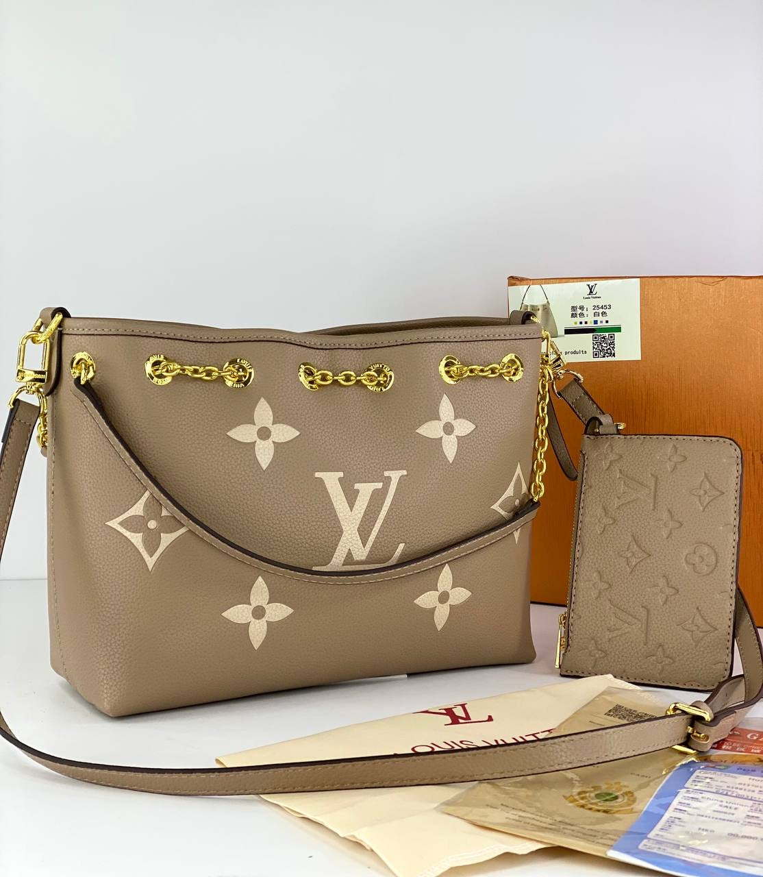 Louis Vuitton Monogram Tote with Gold Chain and Wallet