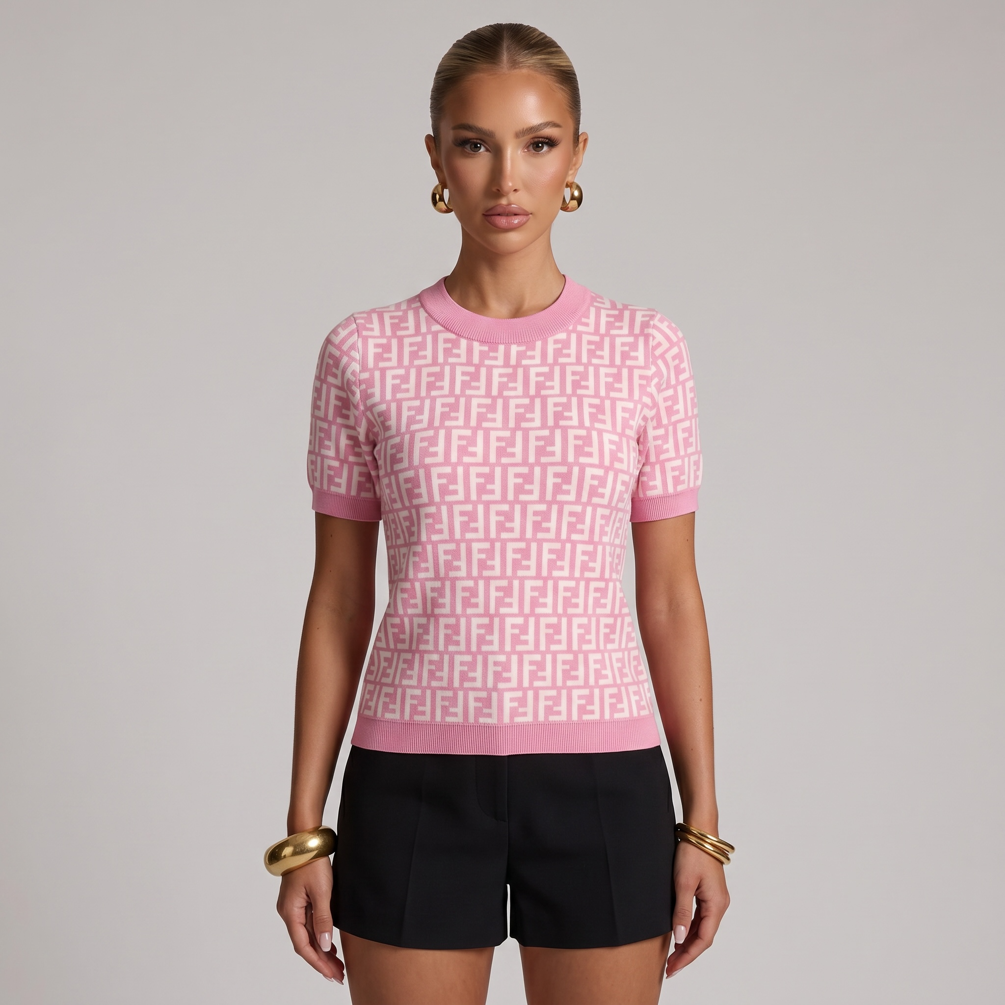 💖 Fendi FF Monogram Knit Top – Blush Pink Edition