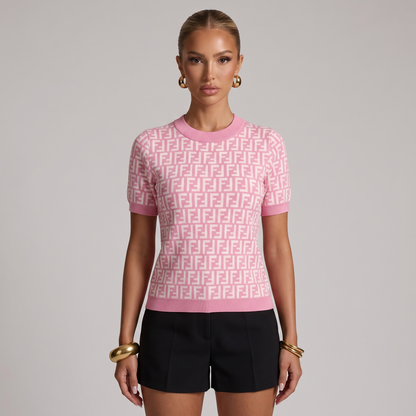💖 Fendi FF Monogram Knit Top – Blush Pink Edition