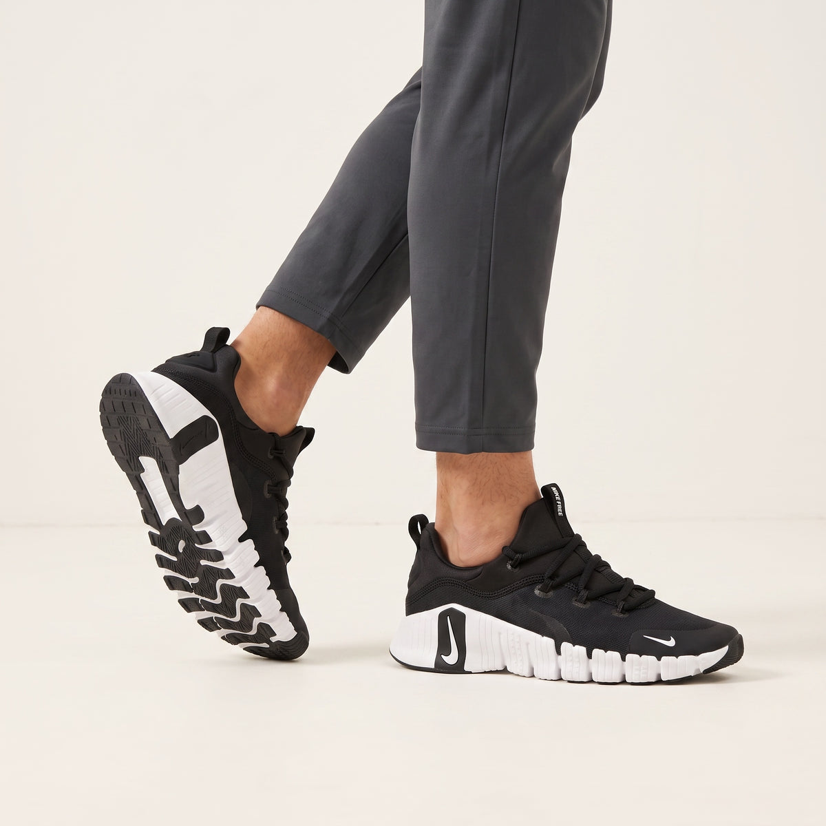 black and white Nike Free low-top sneaker