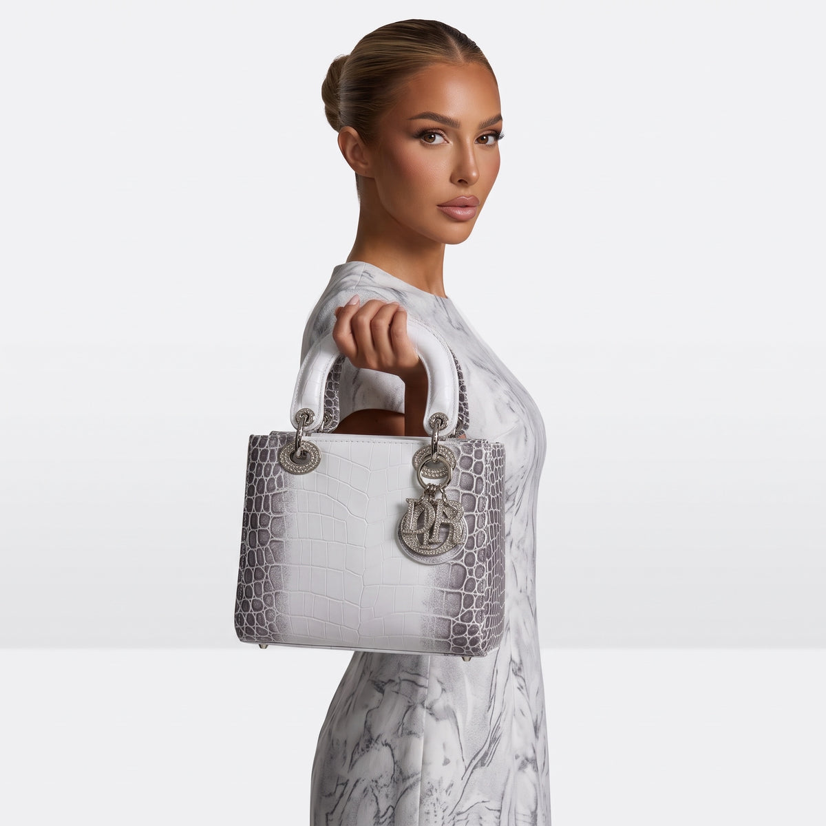 Dior Lady Croc-Effect Bag — White