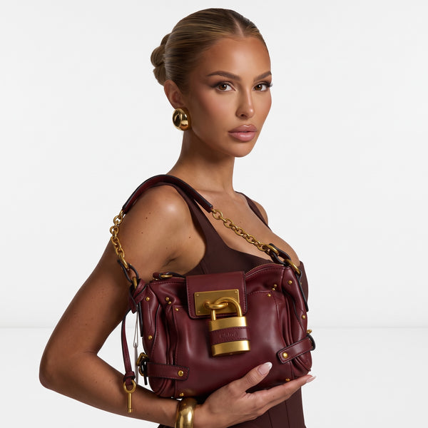 Chloé Leather Shoulder Bag – Burgundy Lock 👜🔒