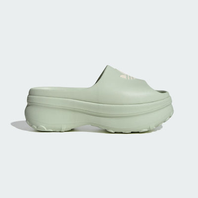 mint green adidas chunky platform slide with open toe and trefoil logo