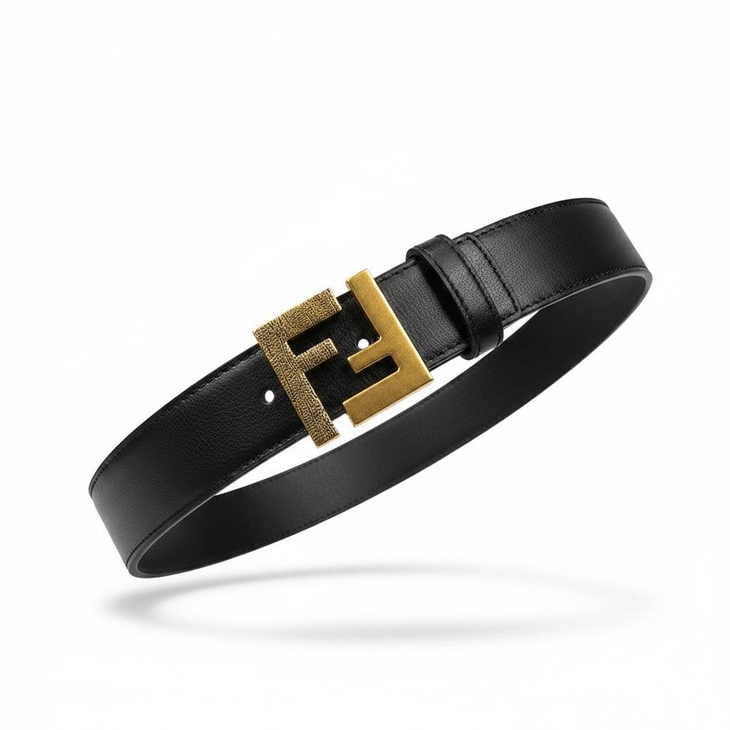 Fendi Luxury Black Leather Belt – Gold FF Buckle 125CM 🖤✨