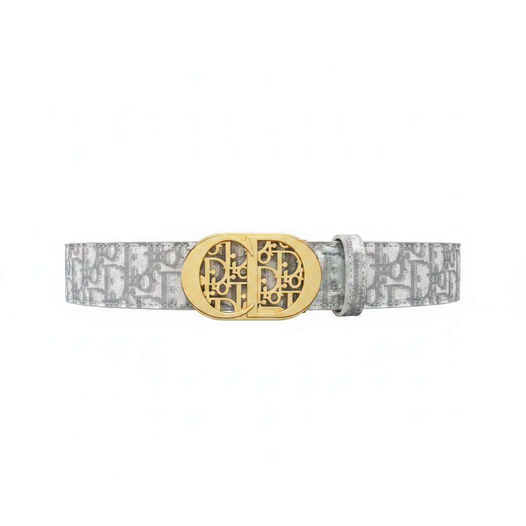 Dior Luxury Oblique Grey Belt – Gold CD Buckle 110CM 🤍✨