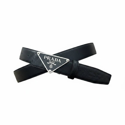 Prada Luxury Black Leather Belt – Triangle Logo Buckle 125CM 🖤✨