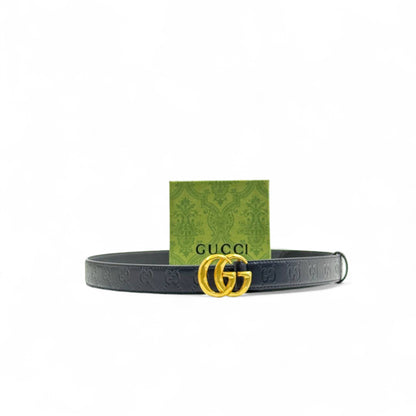 Gucci Black Leather Belt 🖤 | 125cm | Embossed GG & Gold Double G Buckle with Box