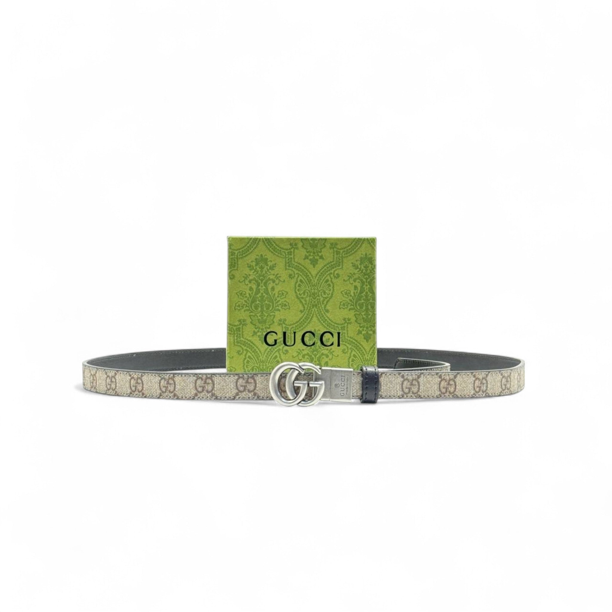 Gucci GG Supreme Canvas Belt 🟤 | 125cm | Silver Double G Buckle + Box