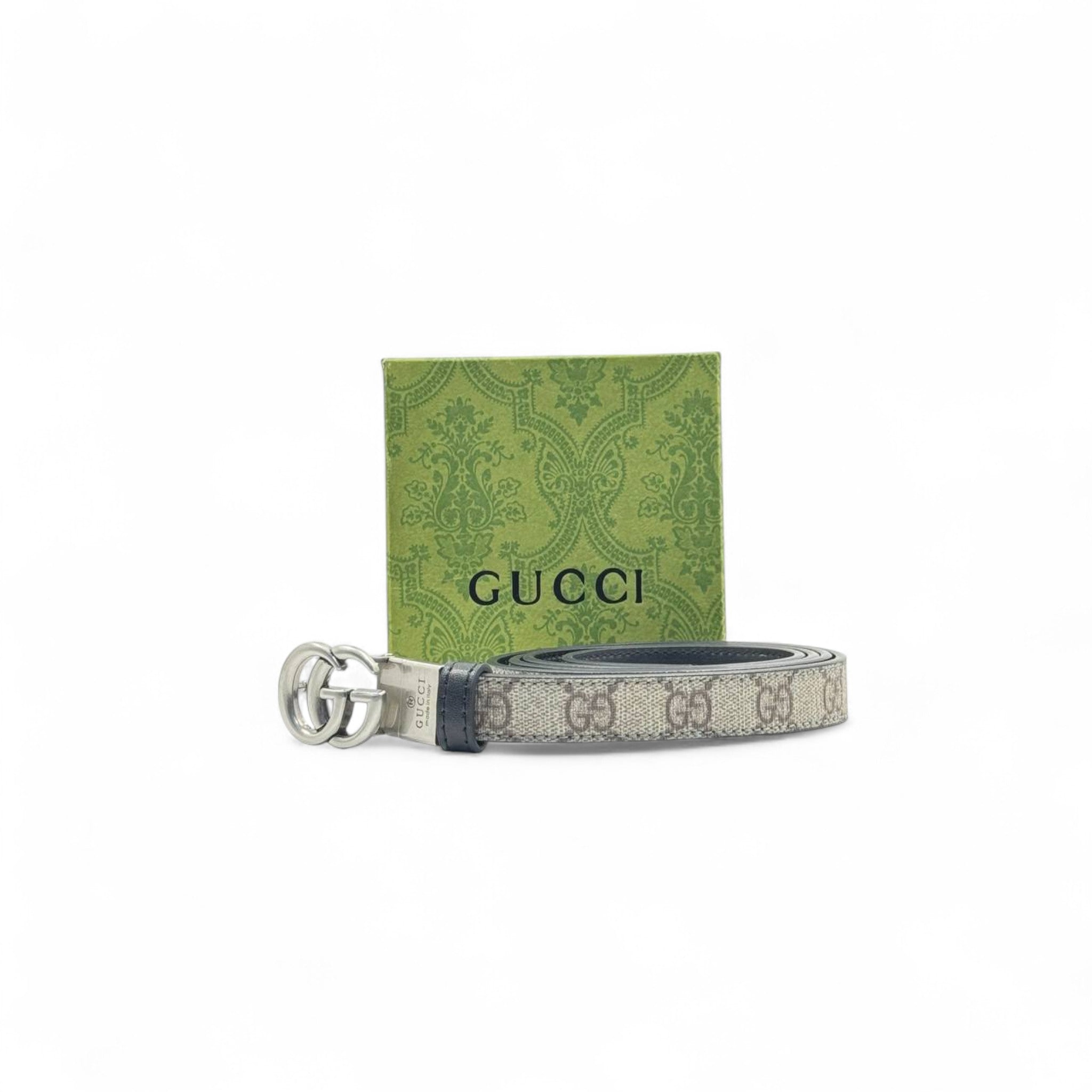 Gucci GG Supreme Canvas Belt 🟤 | 125cm | Silver Double G Buckle + Box
