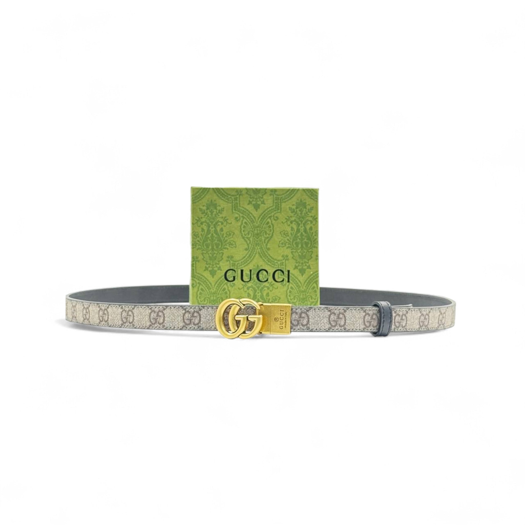 Gucci GG Supreme Canvas Belt 🟤💛 | 125cm | Gold Double G Buckle + Box