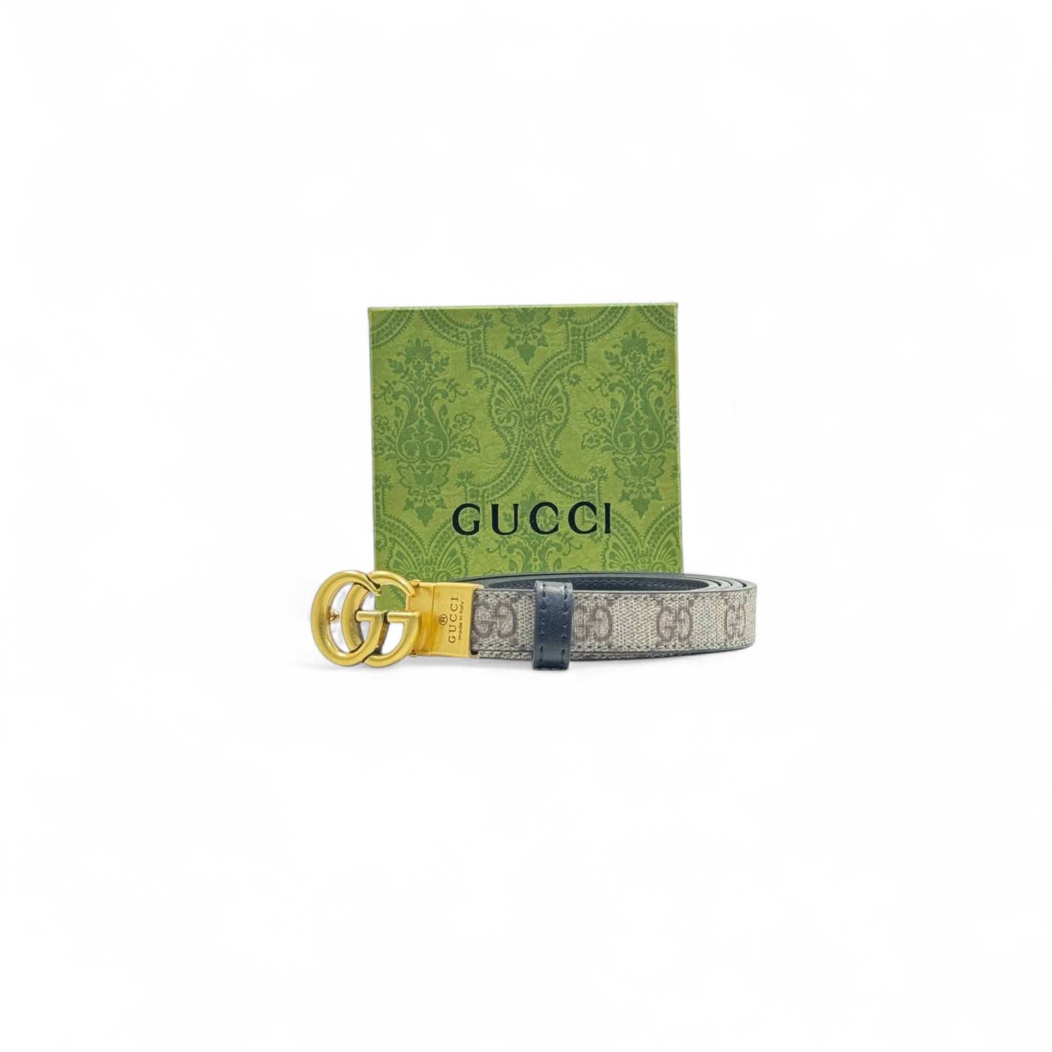 Gucci GG Supreme Canvas Belt 🟤💛 | 125cm | Gold Double G Buckle + Box