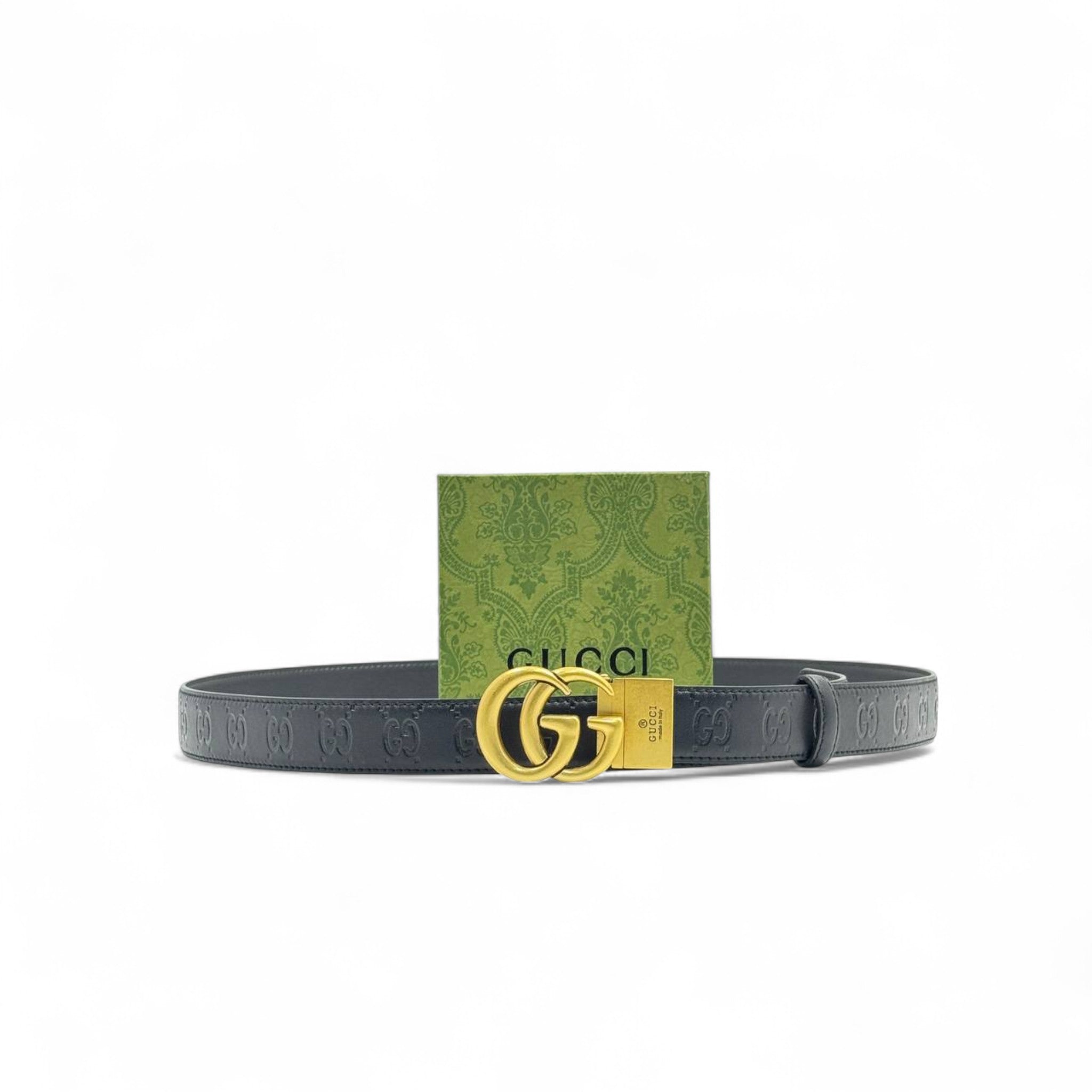 Gucci Black Leather Belt 🖤💛 | 125cm | Embossed GG & Gold Double G Buckle + Box