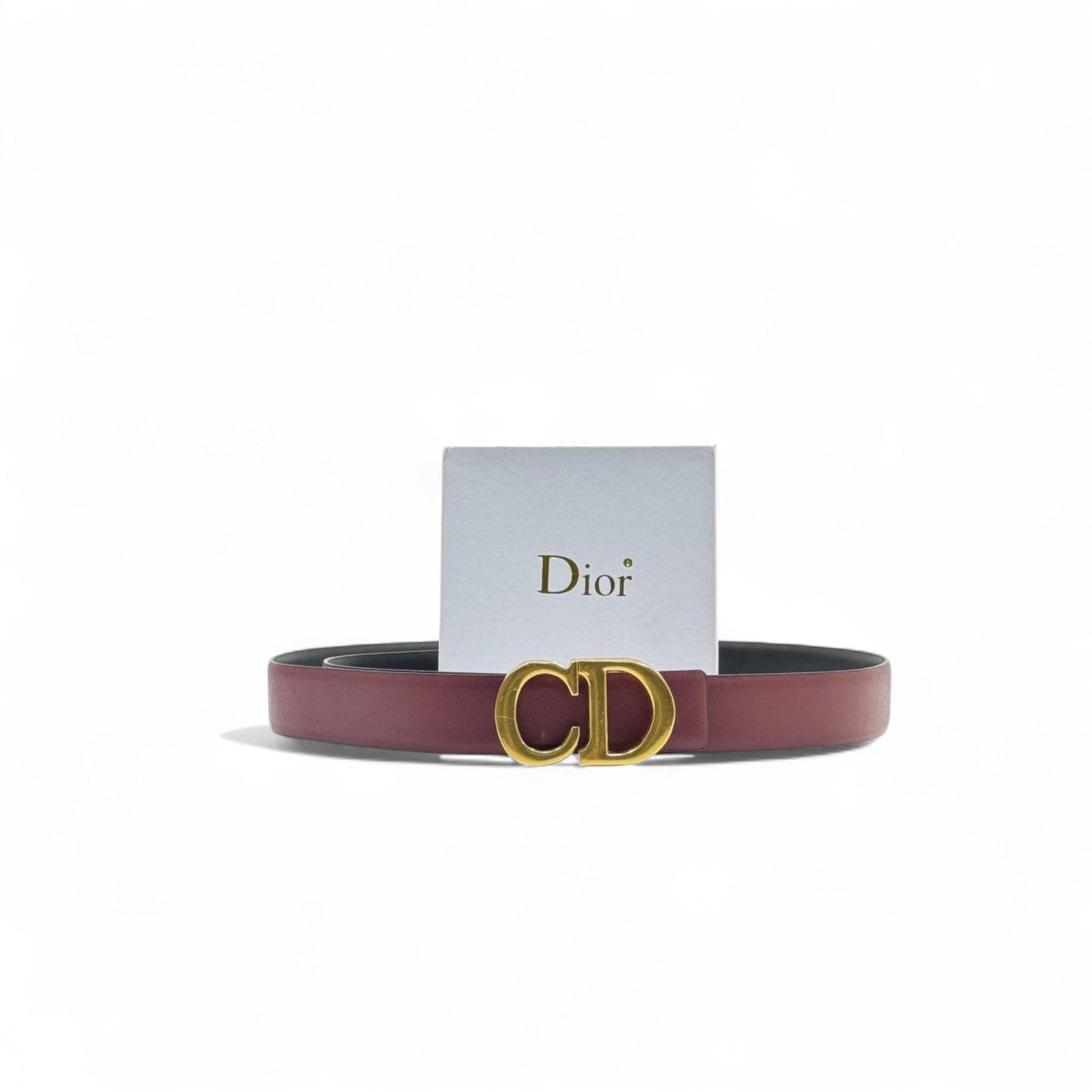 Dior Burgundy Leather Belt 🍷 | 125cm | Gold CD Buckle + Box