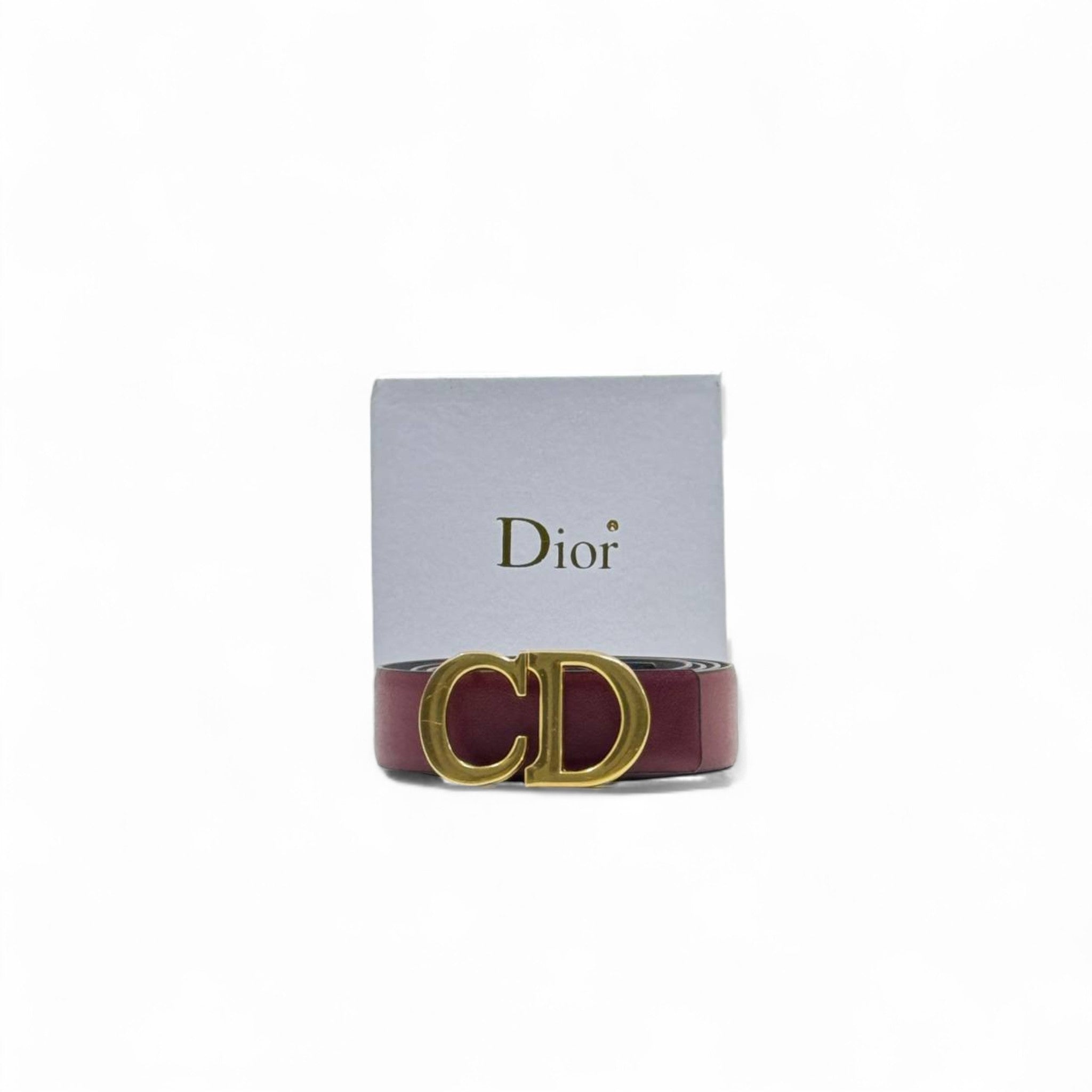 Dior Burgundy Leather Belt 🍷 | 125cm | Gold CD Buckle + Box