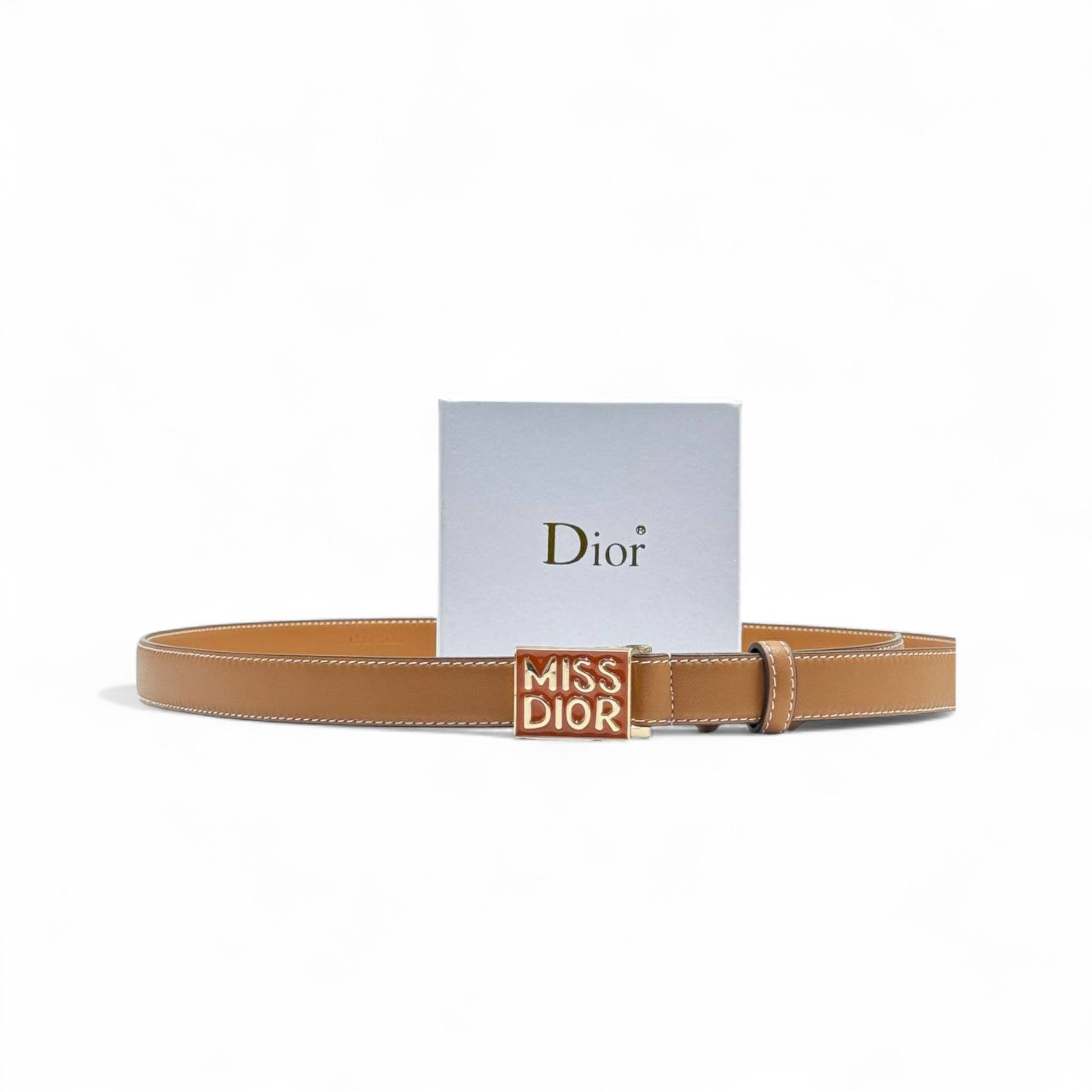 Miss Dior Tan Leather Belt 🤎 | 125cm | Logo Buckle + Box