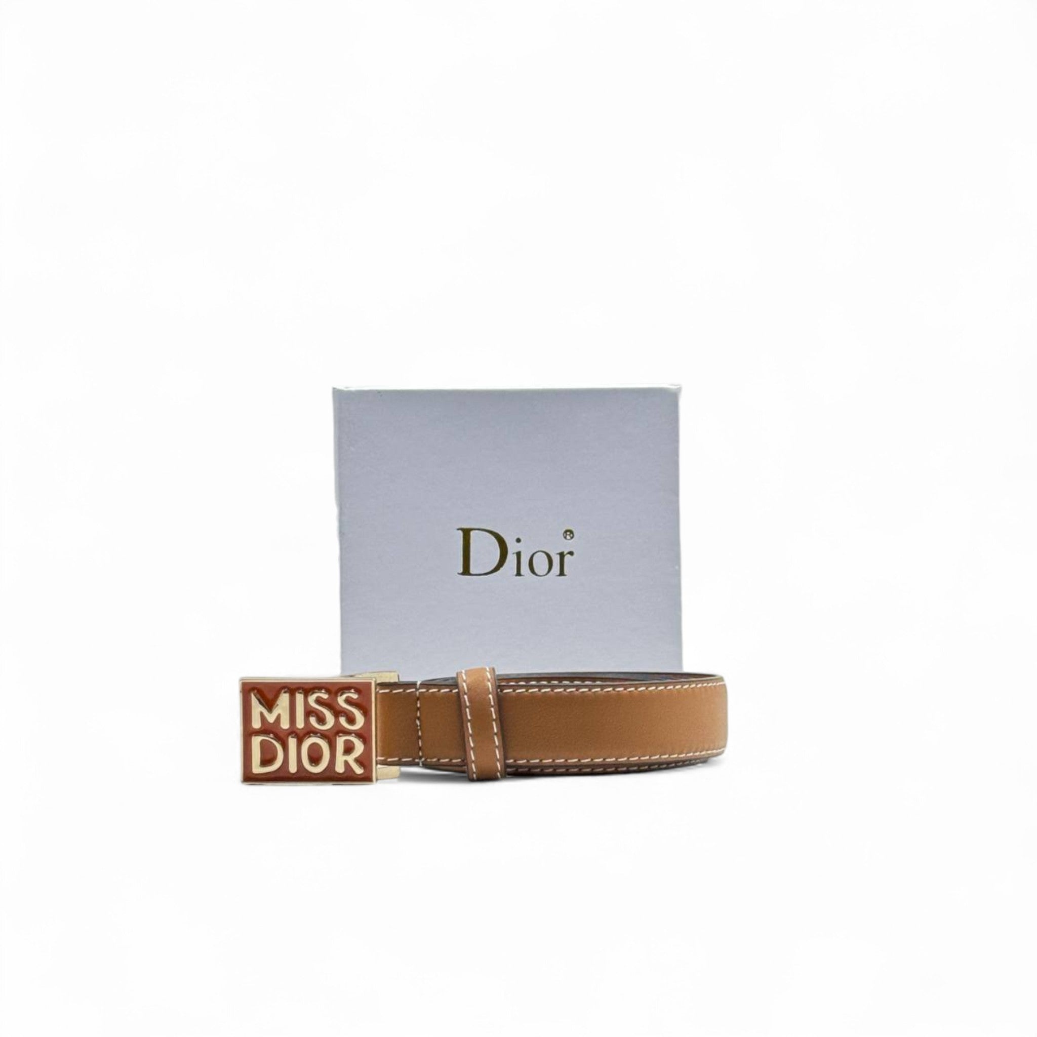 Miss Dior Tan Leather Belt 🤎 | 125cm | Logo Buckle + Box