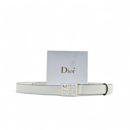 Miss Dior White Leather Belt 🤍 | 125cm | Gold & White Logo Buckle + Box