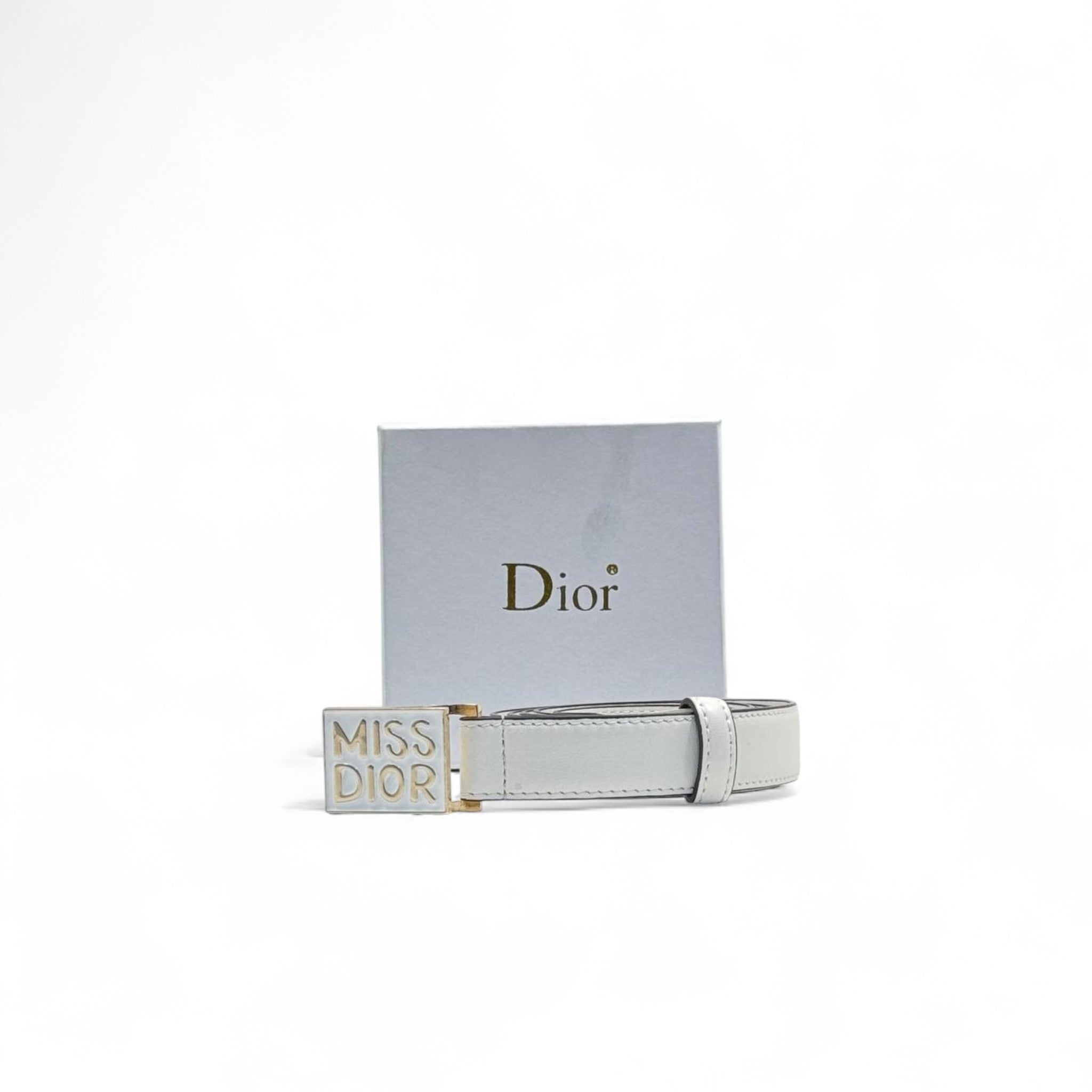 Miss Dior White Leather Belt 🤍 | 125cm | Gold & White Logo Buckle + Box