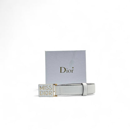 Miss Dior White Leather Belt 🤍 | 125cm | Gold & White Logo Buckle + Box
