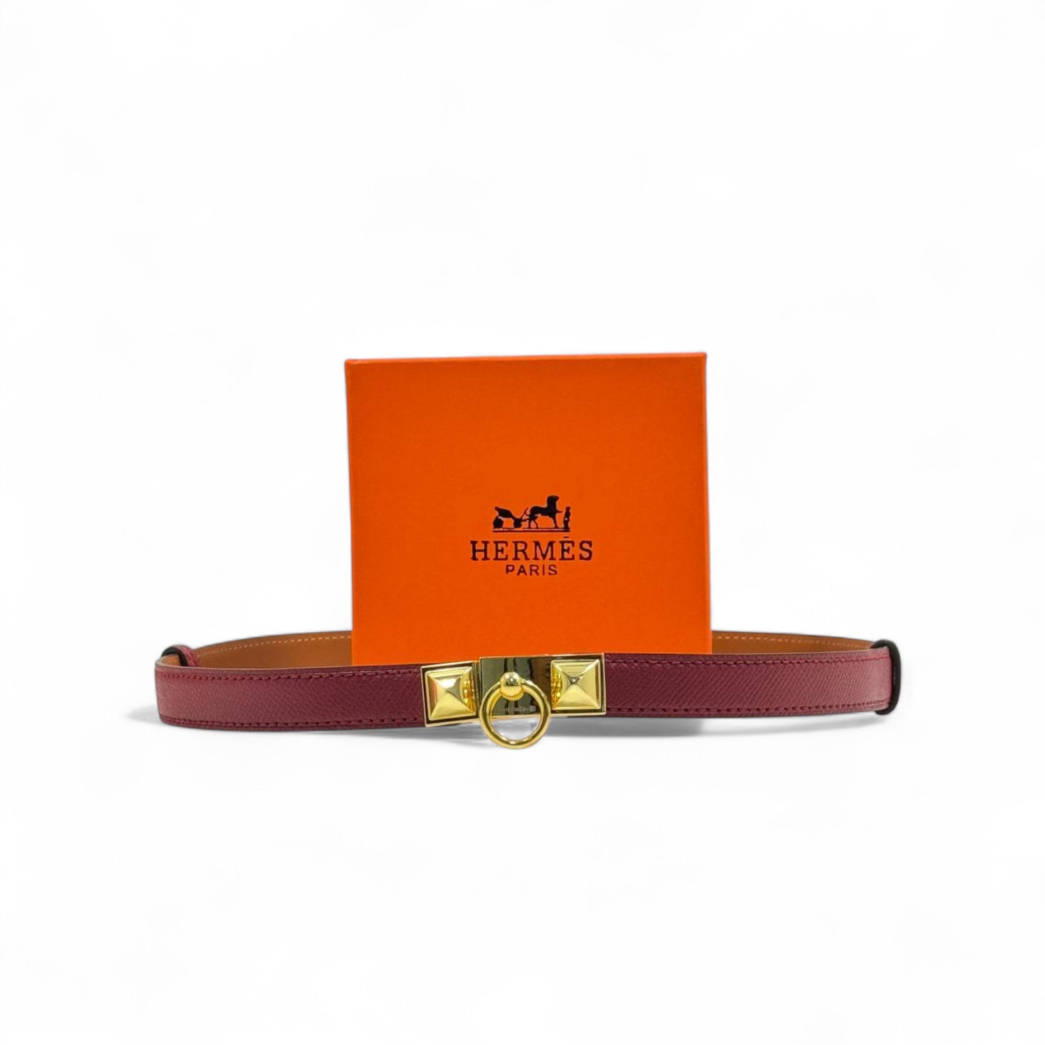 Hermès CDC Belt 🍷 | 125cm | Burgundy Leather with Gold Collier de Chien Buckle + Box