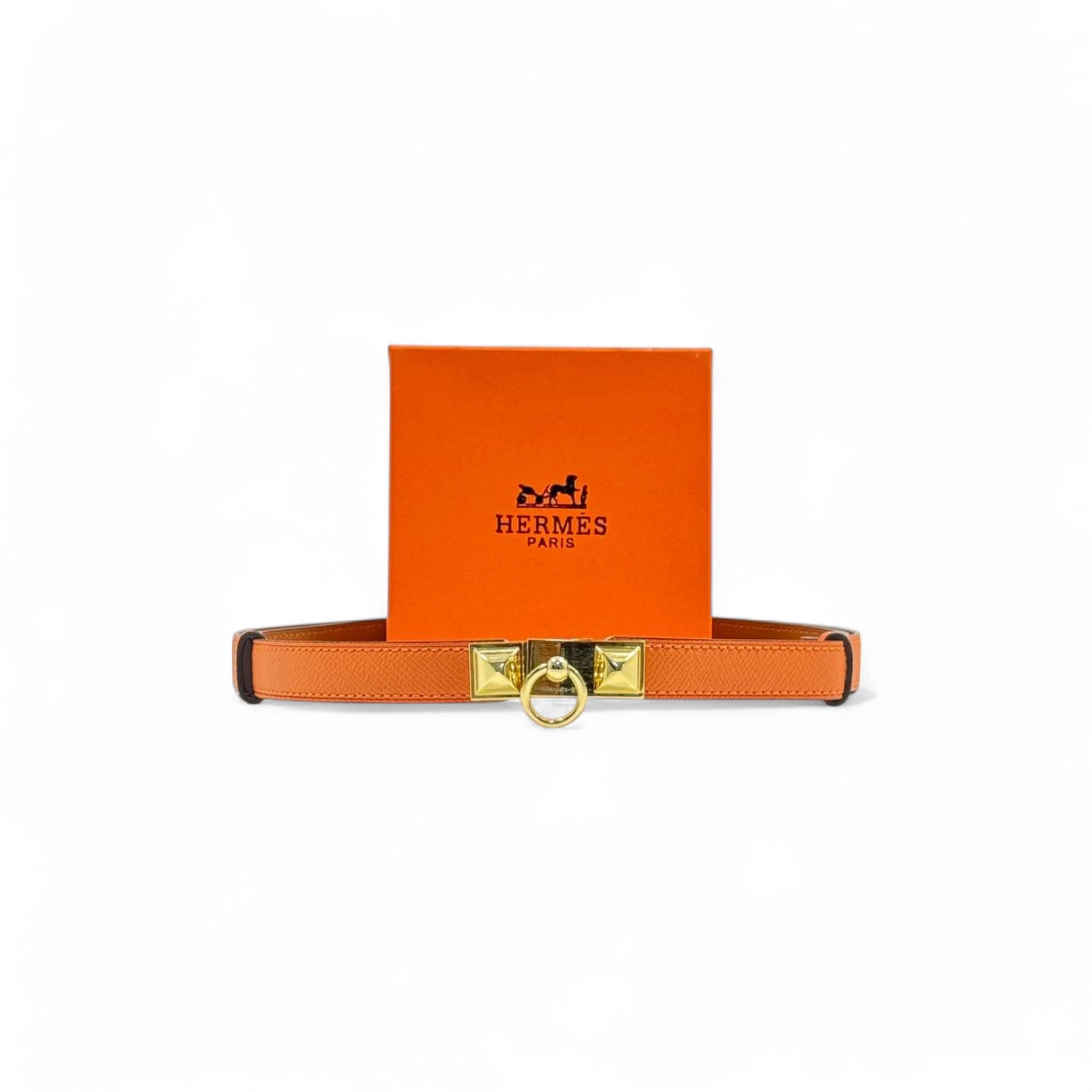 Hermès Collier de Chien Belt 🧡 | 125cm | Orange Leather with Gold Hardware + Box