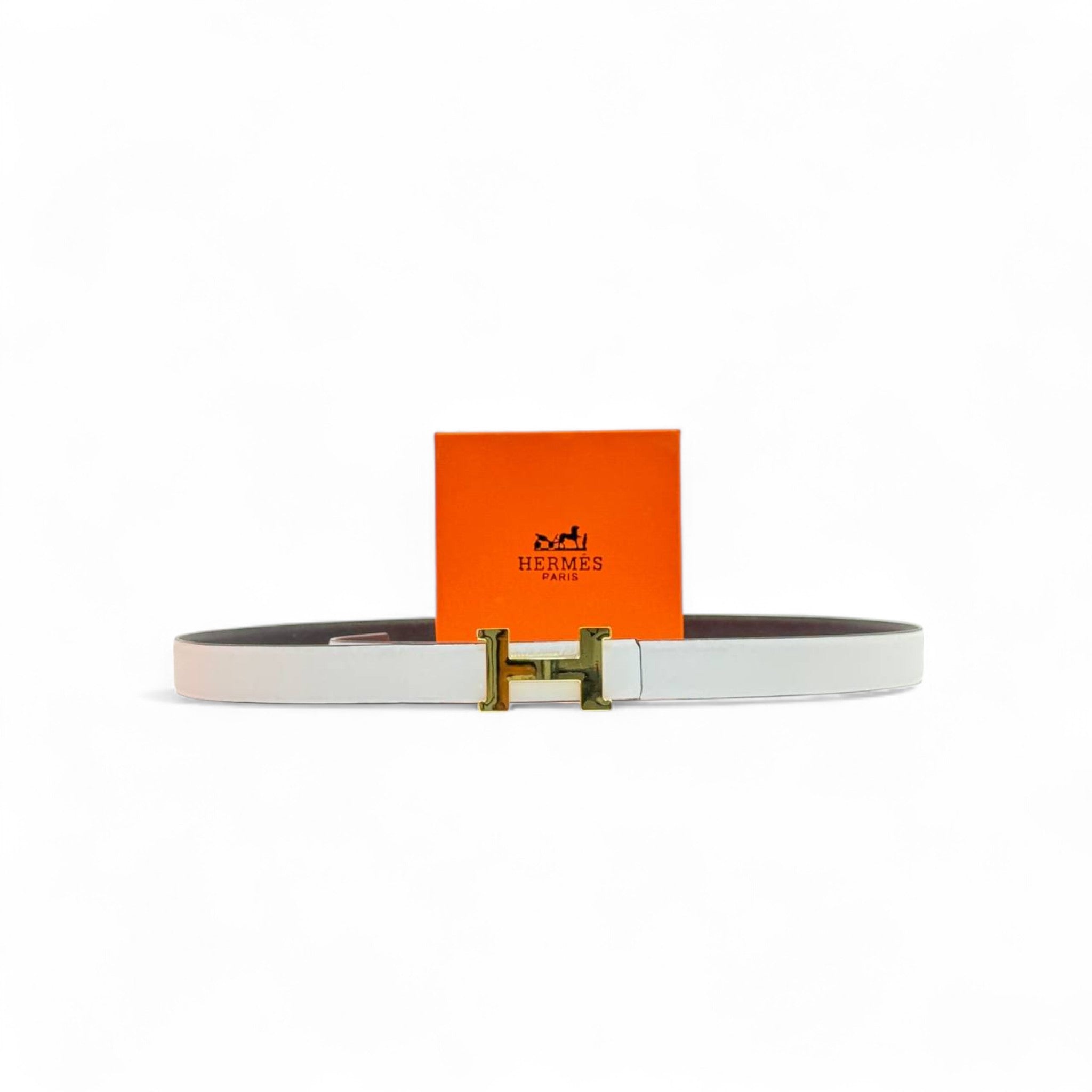 Hermès “H” Reversible Belt 🤍 | 125cm | White & Brown Leather with Gold Buckle + Box